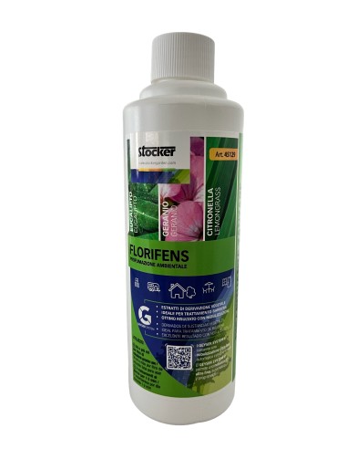 Disabituante naturale per zanzare Florifens Stocker a base di estratto di eucalipto, geranio e citronella - Flacone da 250 ml