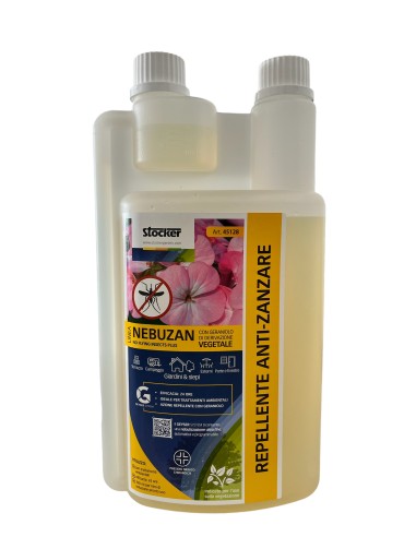 Repellente per zanzare Nebuzan Stocker con geraniolo di derivazione naturale per giardini, siepi e terrazzi . Bottiglia da 1 lt