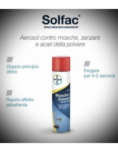 Insetticida spray Solfac contro mosche e zanzare per interni ad uso civile - Bomboletta da 400 ml